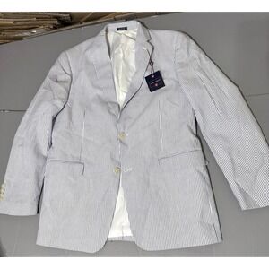 Saddlebred Blazer Mens 40R Jacket Seersucker Blue White Stripes Cotton New